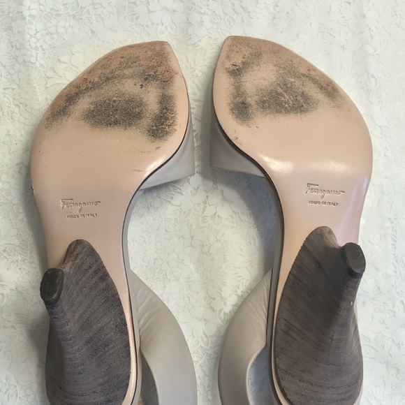 Ferragamo Slingback Sanders-Grey Leather-size6.5 - Picture 5 of 8